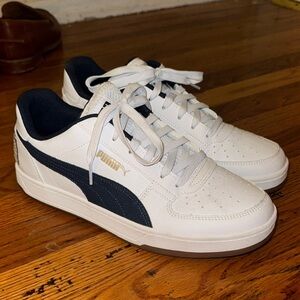 Puma Clyde White and Navy Sneakers Size 10 Mens EUC